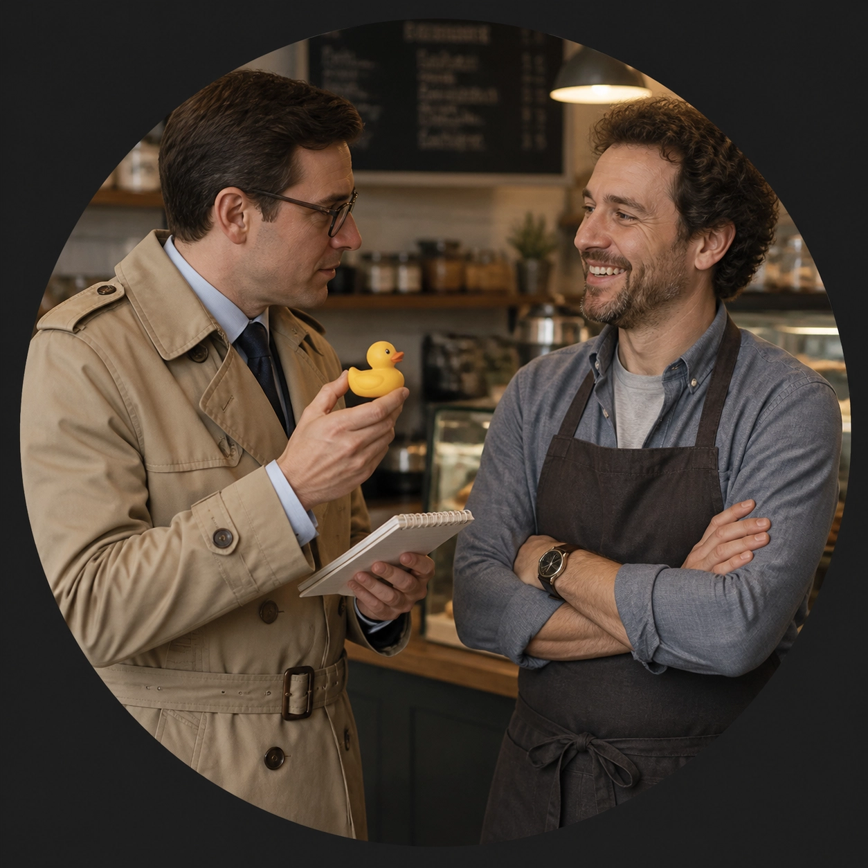 A detective-style interview with a small business owner using a rubber duck as a microphone