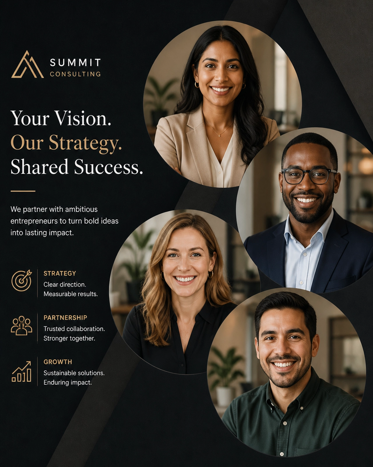 Diverse group of successful franchise owners in professional, approachable portraits