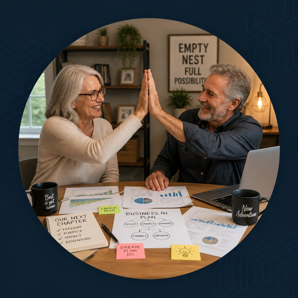 Happy couple high-fiving in their home office