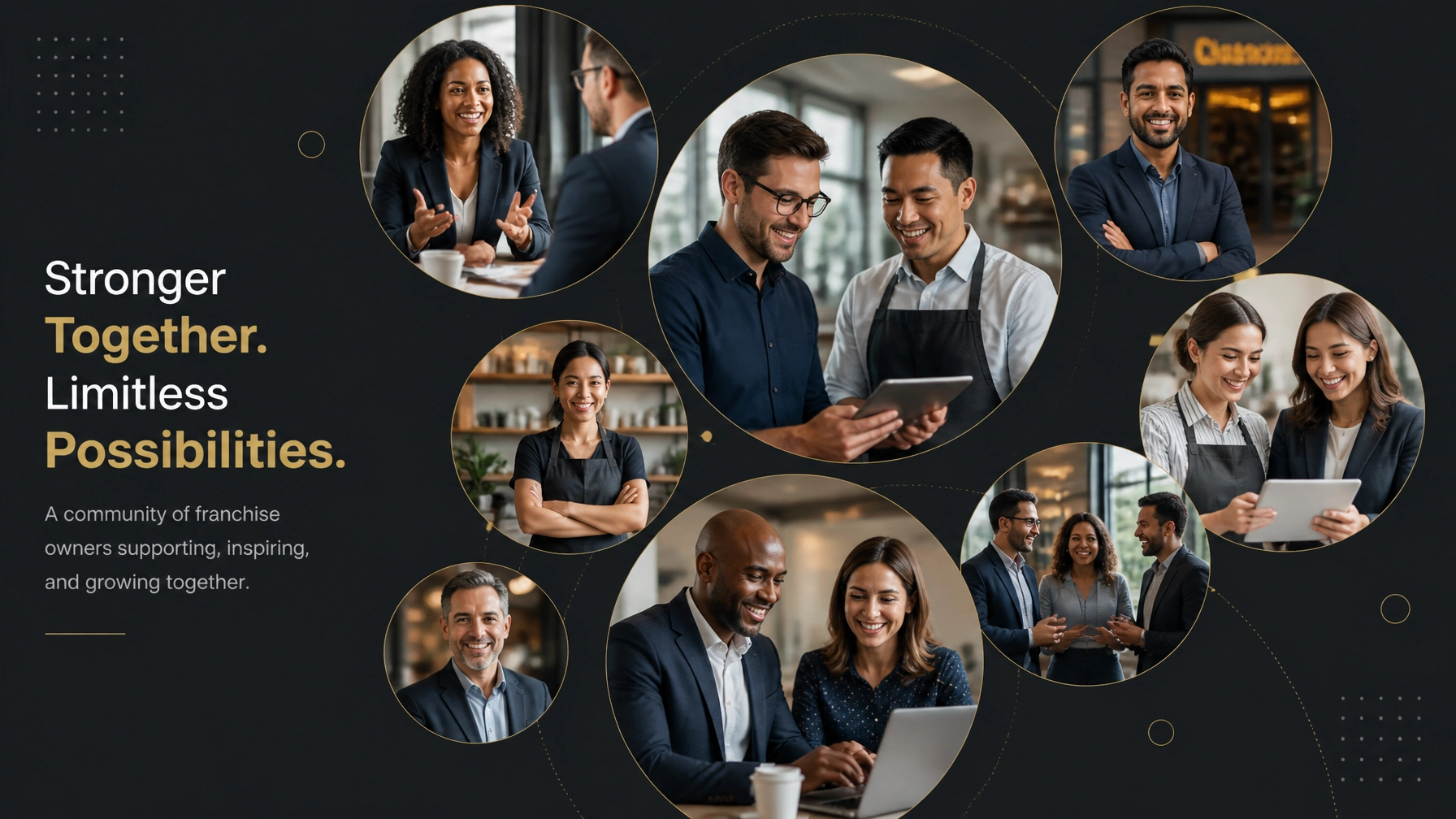 A collage of diverse, successful franchise owners, showcasing the community and success found through FranLift