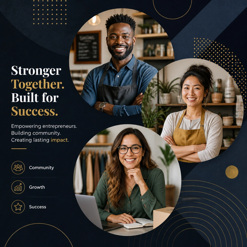 Successful diverse entrepreneurs in a circular collage