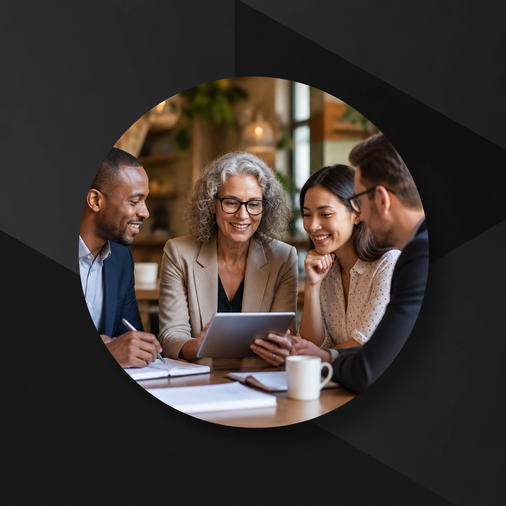 Diverse professionals collaborating on a travel franchise consultation