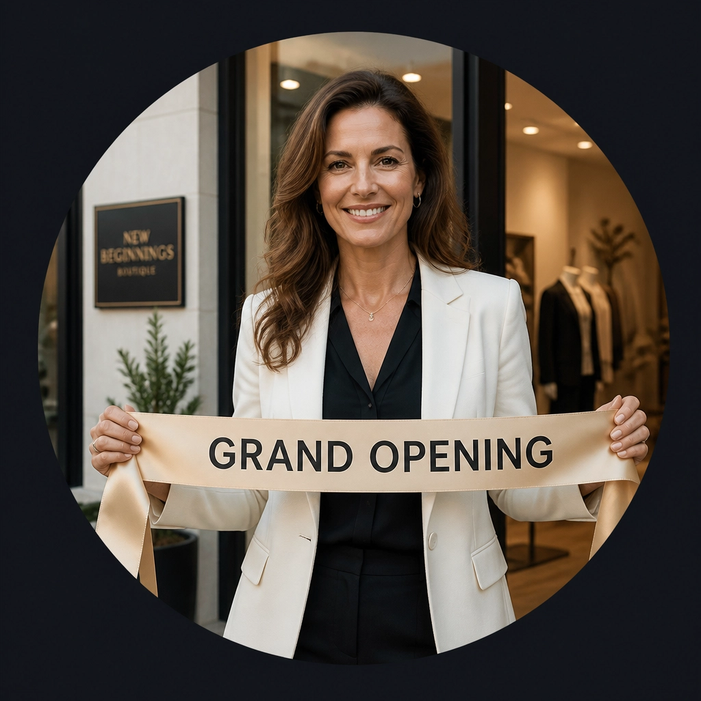 Woman standing in front of her new business storefront