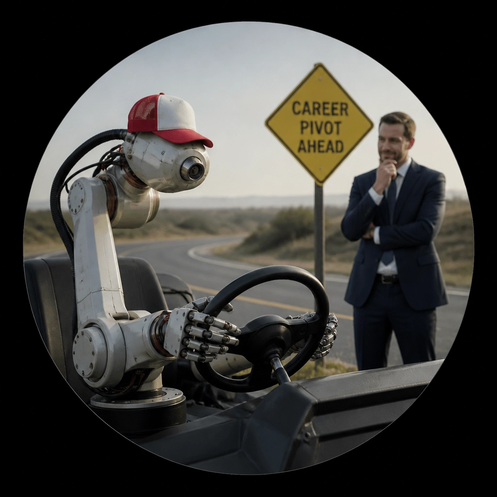 A robot trucker metaphor representing automation in logistics
