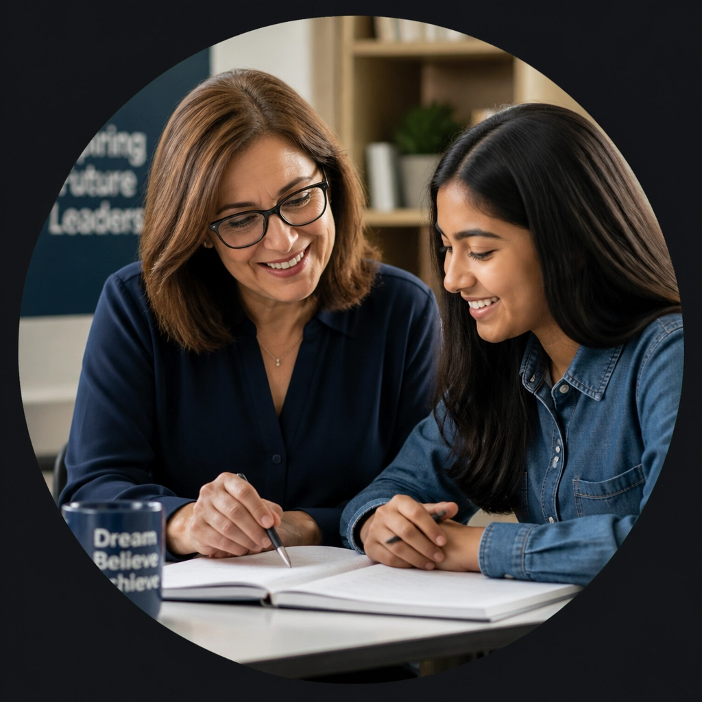 A woman mentoring a student in an education franchise setting