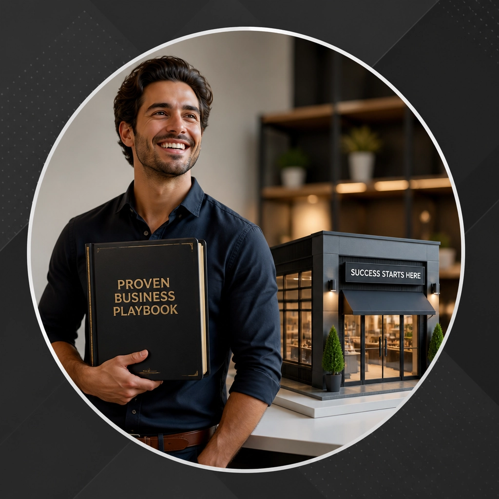 A person holding a proven business playbook binder, representing the structure of franchising