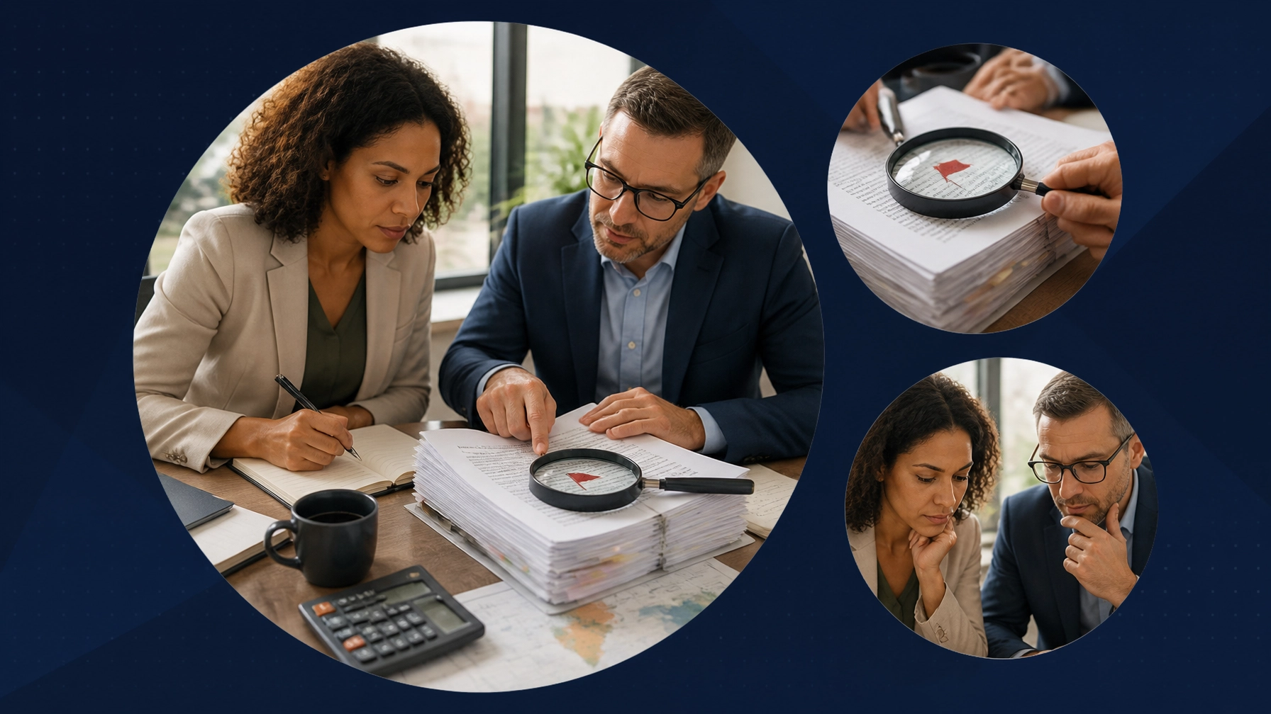 Prospective owner and advisor reviewing a franchise disclosure document with a warning flag