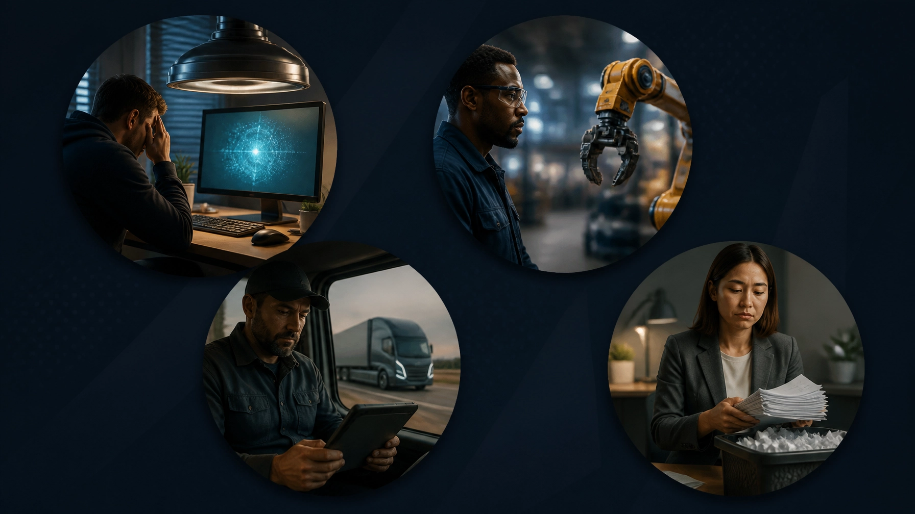 AI automation affecting coding, manufacturing, trucking, and office roles