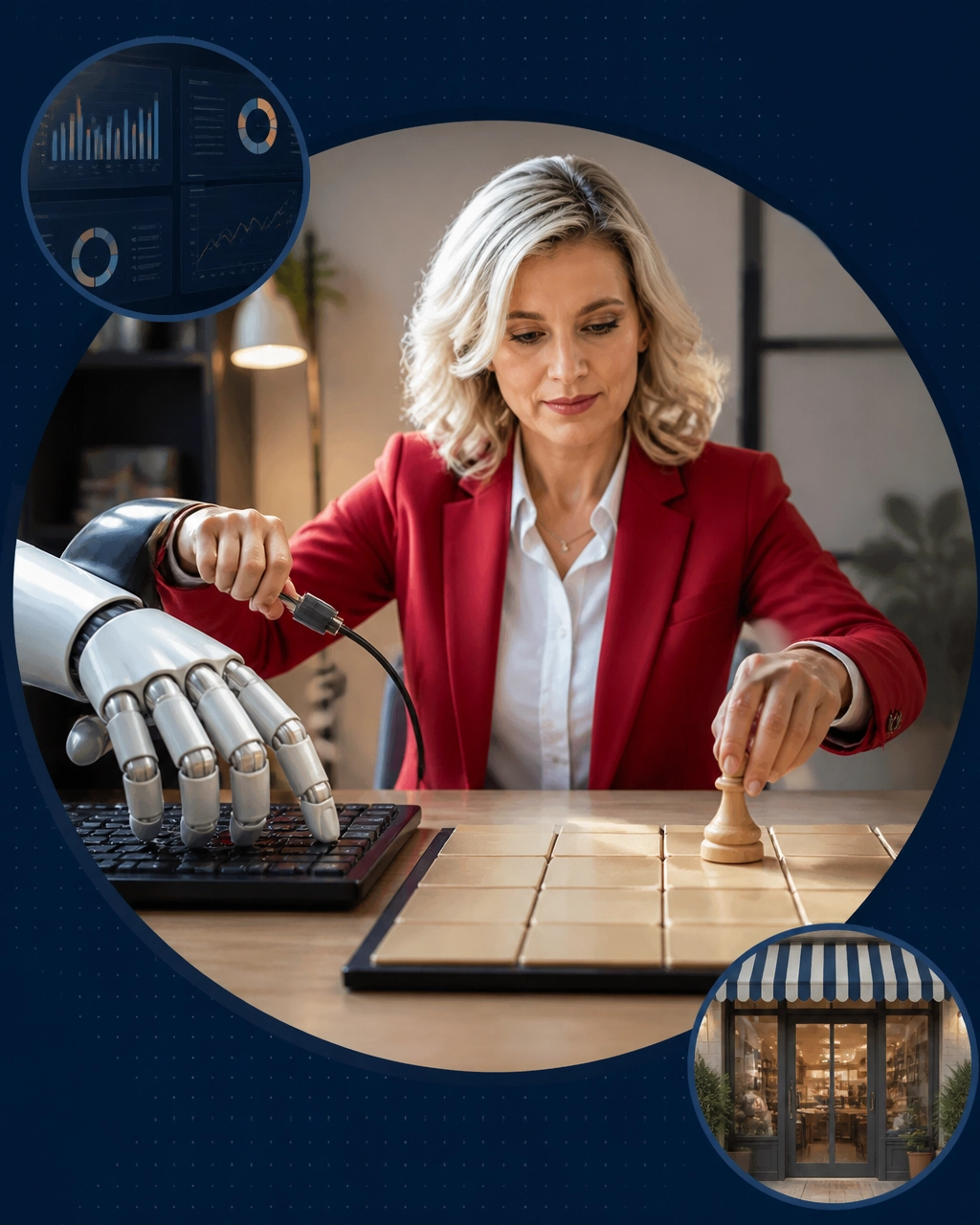IT professional disconnects a robotic hand from a keyboard while moving toward business ownership
