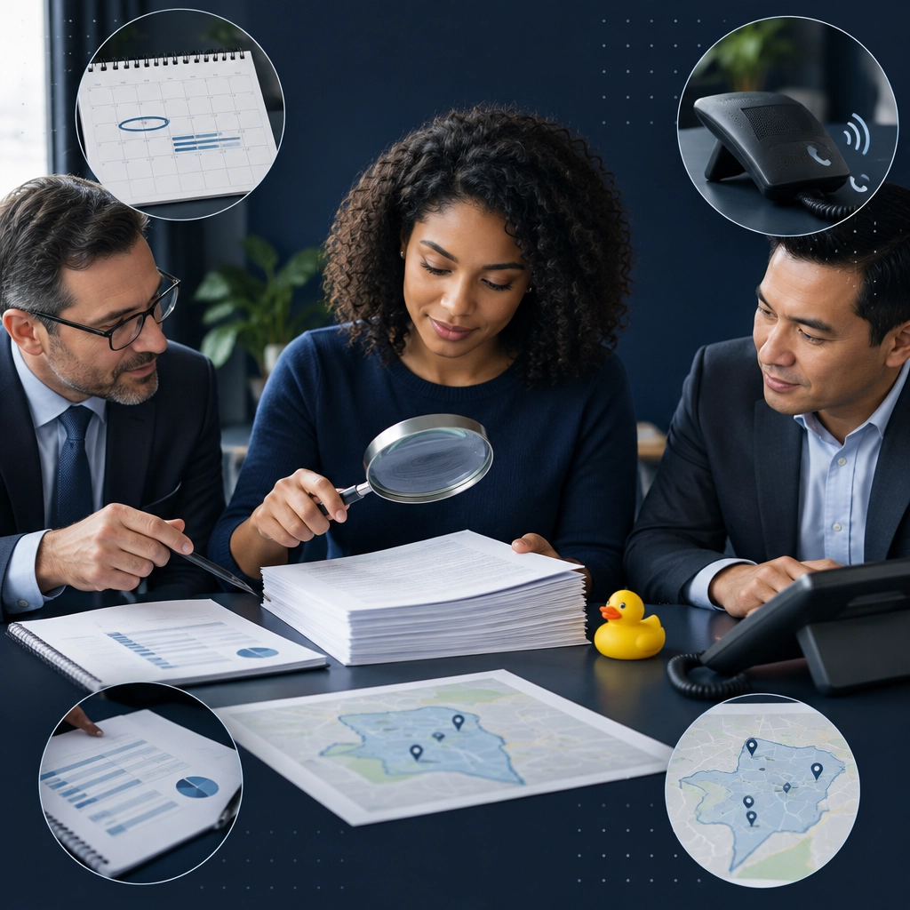 Prospective franchise owner reviewing an FDD, budget, territory map, attorney notes, and validation call materials