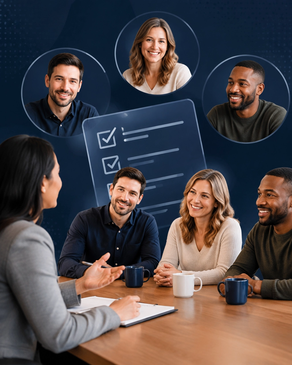 Prospective franchise owner conducting a candid validation meeting with multiple franchisees