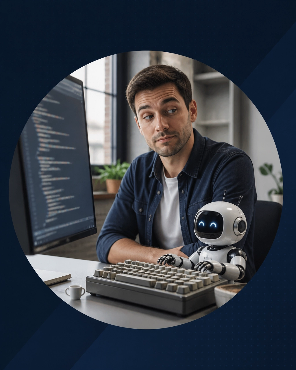 Software developer watching an AI coding assistant complete the work