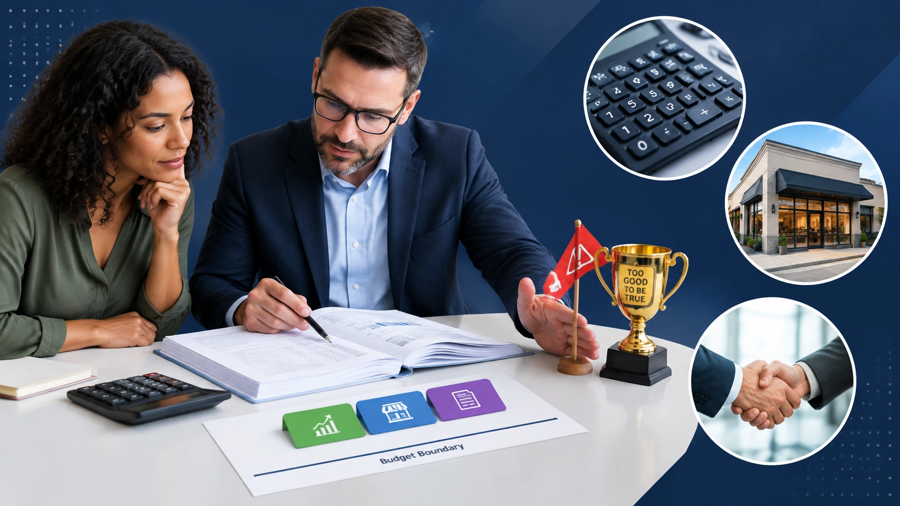 Prospective franchise owner reviewing financial boundaries and disclosure documents with an advisor